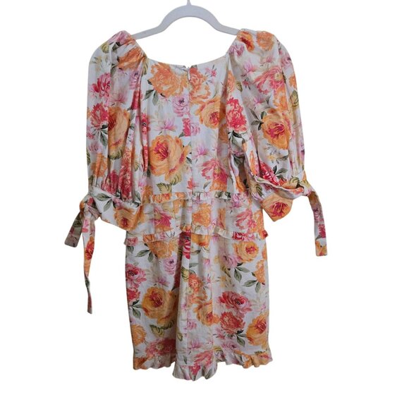 For Love & Lemons Julep Mini Dress Linen Blend Floral Deep V Size M - Picture 3 of 12